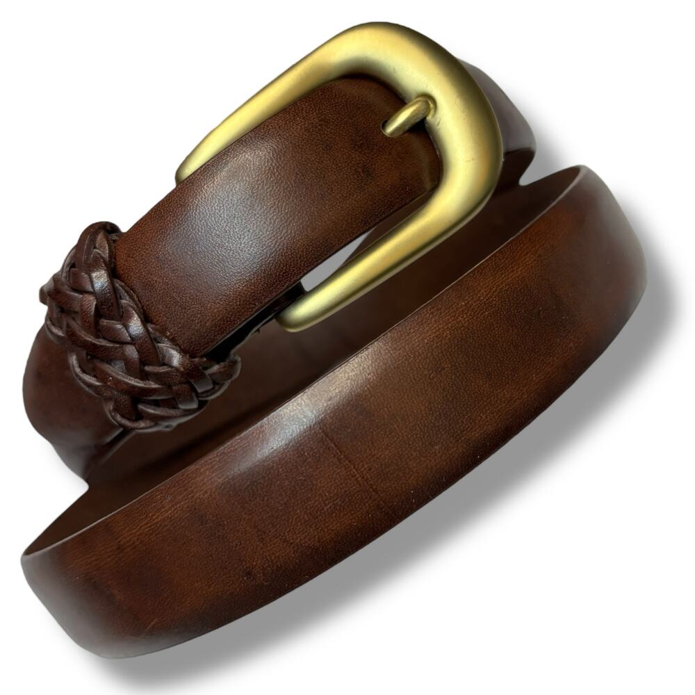 Liz Claiborne Women's Brown Leather Belt with Solid Brass Buckle - Size Large